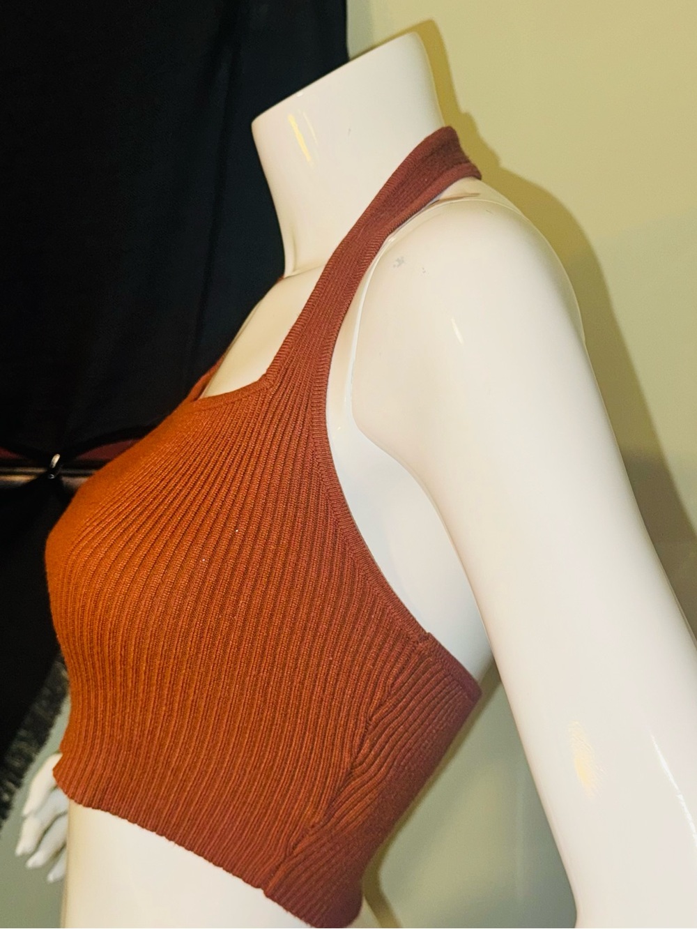 👑 Size Small SHEIN Ribbed Halter Crop Top - Rust Brown - Picture 5 of 8